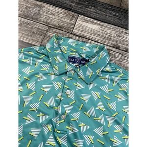USA‎ Palm Performance Polo Shirt Men XXL Bright Geometric Abstract  AOP Green